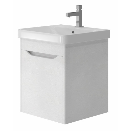 Vonios kambario spintelė su praustuvu LIVORNO LVR-50 tekstūrinė balta pakabinama-Vonios baldai