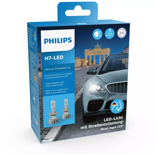 LED lemputės H7 Ultinon Pro6000 Philips | Legalios keliuose | 11972U6000X2-LED
