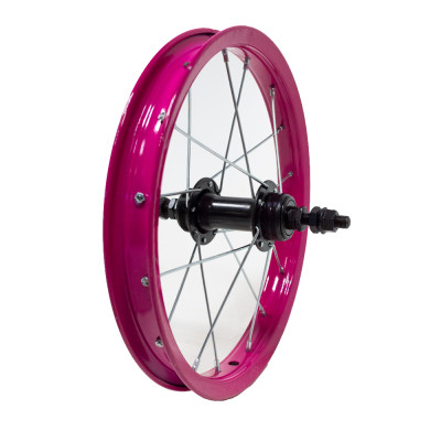 Galinis ratas 14" rožinis ratlankis, juoda stebulė, 16H-Ratai (galiniai)-Ratai /jų dalys