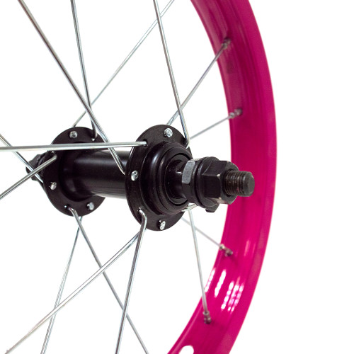 Priekinis ratas 14" rožinis ratlankis, juoda stebulė, 16H-Ratai (priekiniai)-Ratai /jų dalys