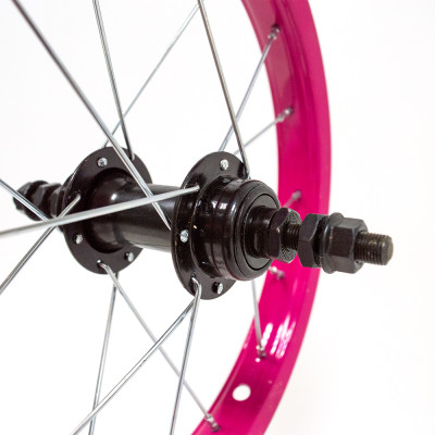 Galinis ratas 14" rožinis ratlankis, juoda stebulė, 16H-Ratai (galiniai)-Ratai /jų dalys