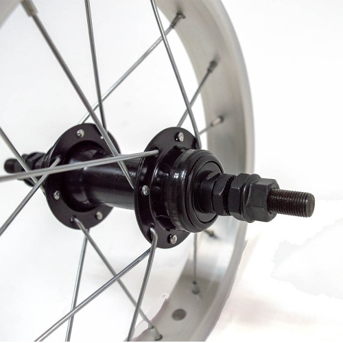 Galinis ratas 12", sidabrinis ratlankis, juoda stebulė-Ratai (galiniai)-Ratai /jų dalys