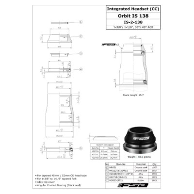 Vairo kolonėlė FSA Orbit IS 138, 1 1/8" - 1 3/8"-Vairo kolonėlės-Vairo sistema