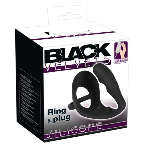 Black Velvets penio žiedas ir analinis kaištis 2in1-Analiniai kaiščiai ir falai-Analinio sekso