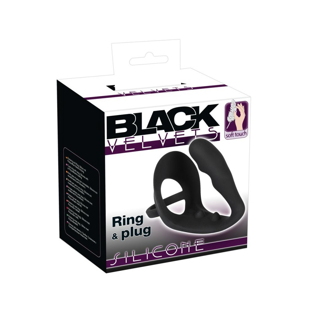 Black Velvets penio žiedas ir analinis kaištis 2in1-Analiniai kaiščiai ir falai-Analinio sekso