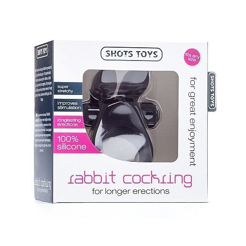 Shots Toys Rabbit penio žiedas (juodas)-Varpos žiedai, antgaliai-Sekso prekės vyrams