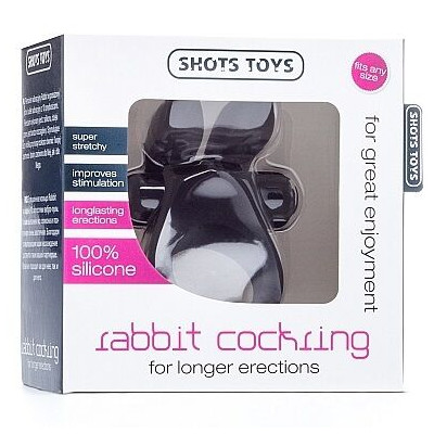 Shots Toys Rabbit penio žiedas (juodas)-Varpos žiedai, antgaliai-Sekso prekės vyrams