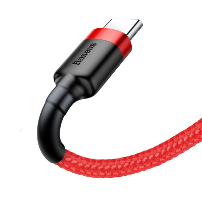 Kabelis USB2.0 A kištukas - USB C kištukas, 1.0m QC3.0 su nailoniniu šarvu raudonas