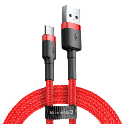Kabelis USB2.0 A kištukas - USB Ckištukas, 0.5m QC3.0 su nailoniniu šarvuCafule raudonas