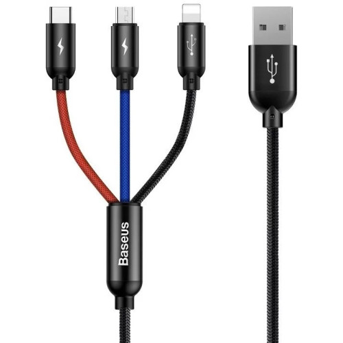 Kabelis USB2.0 A kištukas ir 3 kištukai (USB C, micro USB, lightning), skirtas skirtingų