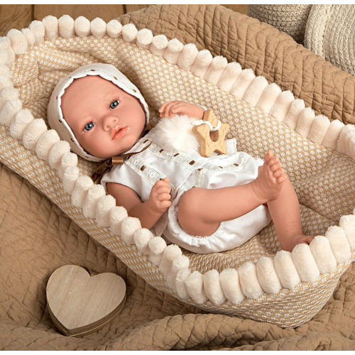 Arias kūdikėlis, mergaitė su rudu lopšeliu, 38 cm-Lėlės ir jų priedai-Ugdymo įstaigoms