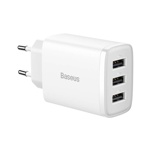 Baseus Compact Quick Charger, 3x USB, 17W (White) Telefonai ir laikrodžiai