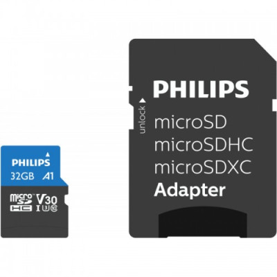 Philips MicroSDHC Card 32GB Class 10 UHS-I U3 incl. Adapter-MicroSD kortelės-Skaitmeninės