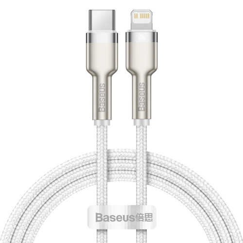 Baseus Cafule Series Metal Cable USB-C to iP 20W 1m White-Laidai ir adapteriai-Baterijos