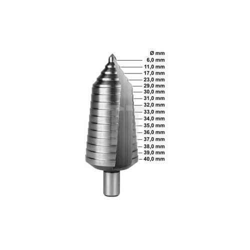 Pakopinis grąžtas RUKO Ø6-40 mm-Pakopiniai vamzdžių ir lakštų grąžtai-Metalo grąžtai