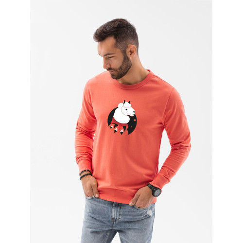 Koralinės spalvos džemperis Lama-Vyriški džemperiai su spauda-Užrašai vyrams
