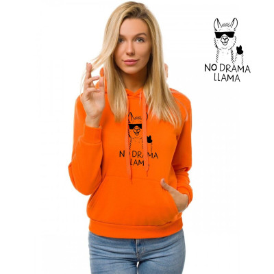 Oranžinis moteriškas džemperis su gobtuvu No drama Llama-Vyriški džemperiai su spauda-Užrašai