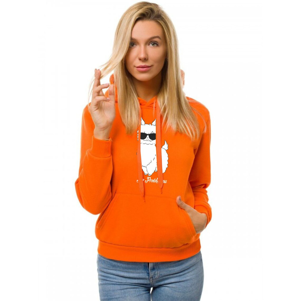 Oranžinis moteriškas džemperis su gobtuvu No ProbLlama-Vyriški džemperiai su spauda-Užrašai