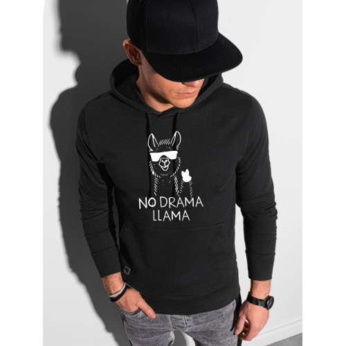 Juodos spalvos džemperis su gobtuvu No drama Llama-Vyriški džemperiai su spauda-Užrašai vyrams