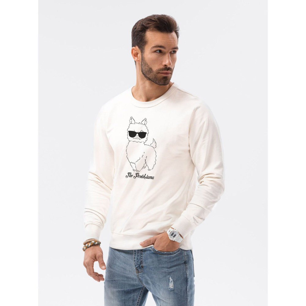 Baltos spalvos džemperis No ProbLlama-Vyriški džemperiai su spauda-Užrašai vyrams