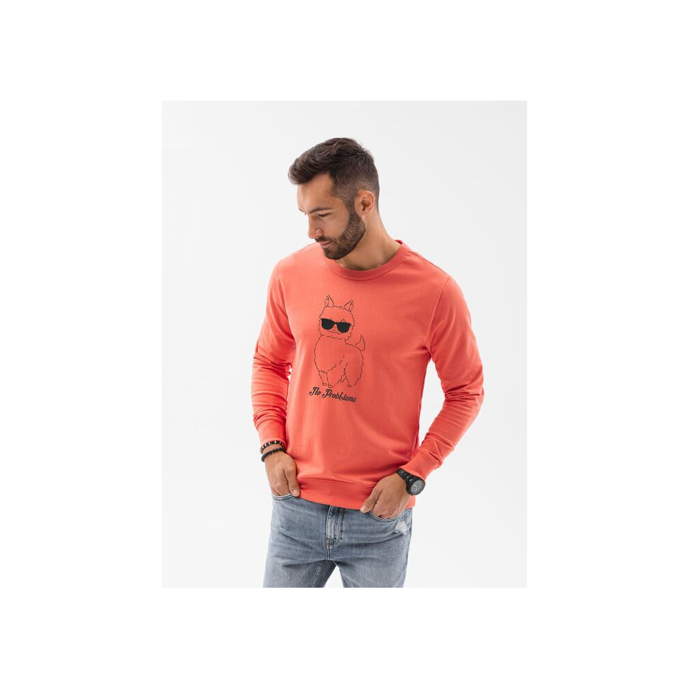 Koralinės spalvos džemperis No ProbLlama-Vyriški džemperiai su spauda-Užrašai vyrams