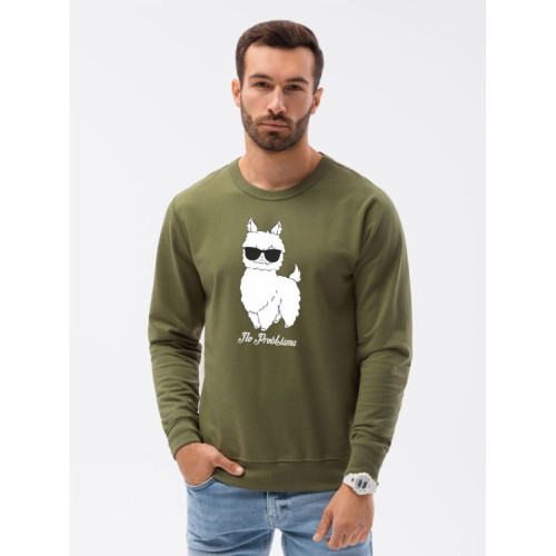 Chaki spalvos džemperis No ProbLlama-Vyriški džemperiai su spauda-Užrašai vyrams