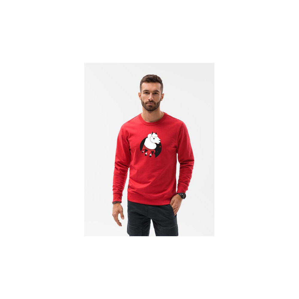 Raudonos spalvos džemperis Lama-Vyriški džemperiai su spauda-Užrašai vyrams