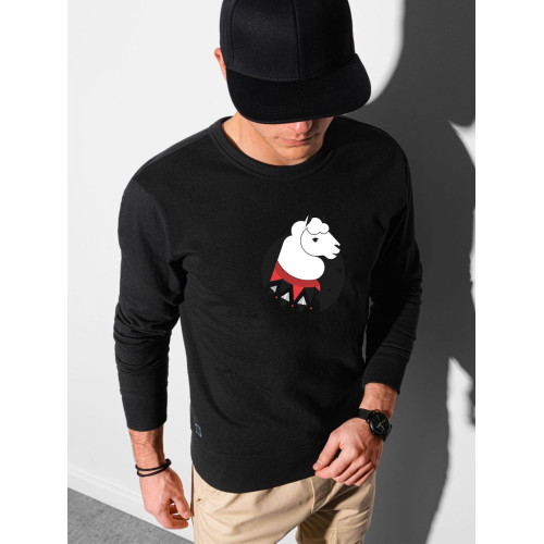 Juodos spalvos džemperis Lama-Vyriški džemperiai su spauda-Užrašai vyrams