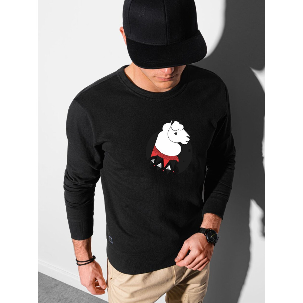 Juodos spalvos džemperis Lama-Vyriški džemperiai su spauda-Užrašai vyrams