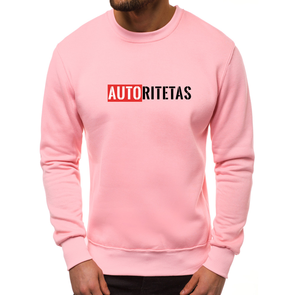 Šviesiai rožinis vyriškas džemperis Autoritetas-Vyriški džemperiai su spauda-Užrašai vyrams