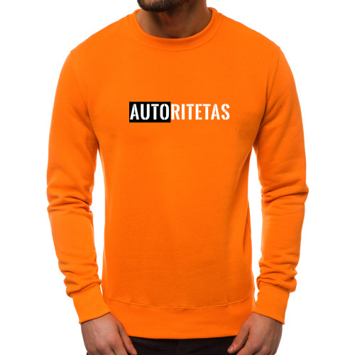 Oranžinis vyriškas džemperis Autoritetas-Vyriški džemperiai su spauda-Užrašai vyrams