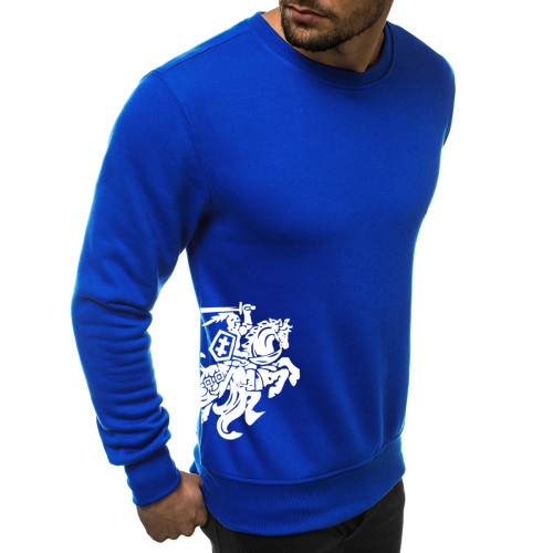 Vyriškas džemperis - mėlynas su herbu ant šono Vytis-Vyriški džemperiai su spauda-Užrašai