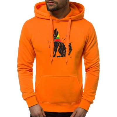 Oranžinis vyriškas džemperis su gobtuvu - juodas Vilkas-Vyriški džemperiai su spauda-Užrašai