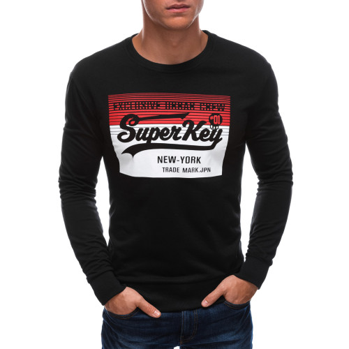 Vyriškas džemperis juodas Key-Džemperiai su užrašais-Džemperiai be gobtuvo