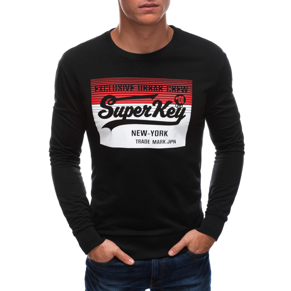 Vyriškas džemperis juodas Key-Džemperiai su užrašais-Džemperiai be gobtuvo