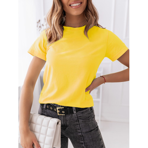 Akcija Moteriški ryškiai geltoni marškinėliai Susil-Vienspalviai marškinėliai-Marškinėliai