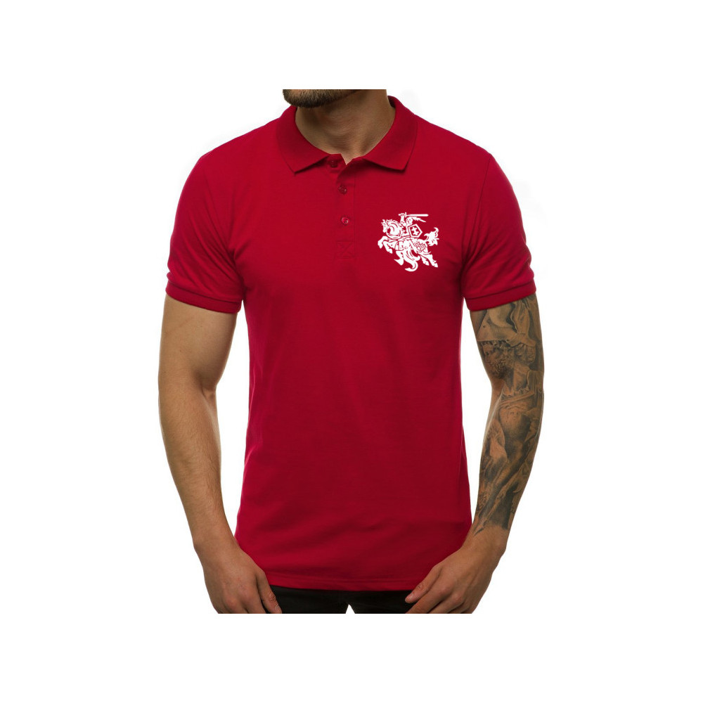 Vyriški raudoni polo marškinėliai Vytis-Vyriški marškinėliai su spauda-Užrašai vyrams