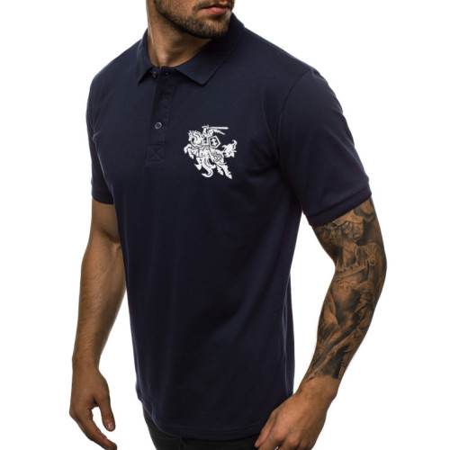 Vyriški tamsiai mėlyni polo marškinėliai Vytis-Vyriški marškinėliai su spauda-Užrašai vyrams