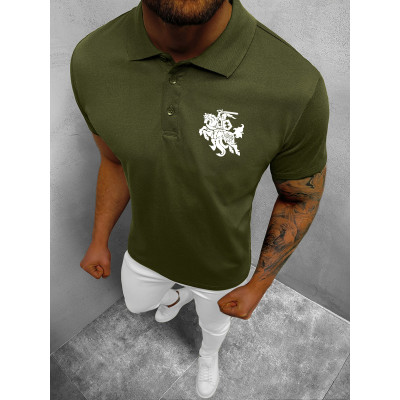 Vyriški tamsiai žali polo marškinėliai Vytis (baltas)-Vyriški marškinėliai su spauda-Užrašai