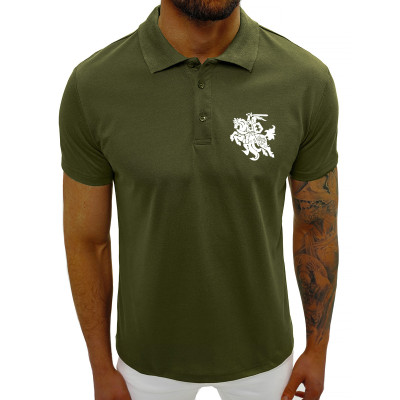 Vyriški tamsiai žali polo marškinėliai Vytis (baltas)-Vyriški marškinėliai su spauda-Užrašai