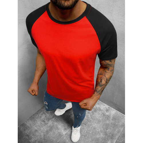 Vyriški raudoni -juodi marškinėliai Dilan-Vienspalviai marškinėliai-Marškinėliai