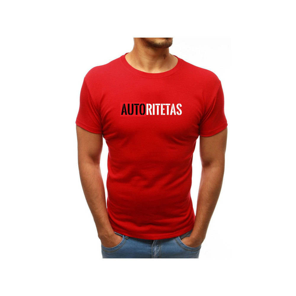 Raudoni vyriški marškinėliai Autoritetas-Vyriški marškinėliai su spauda-Užrašai vyrams