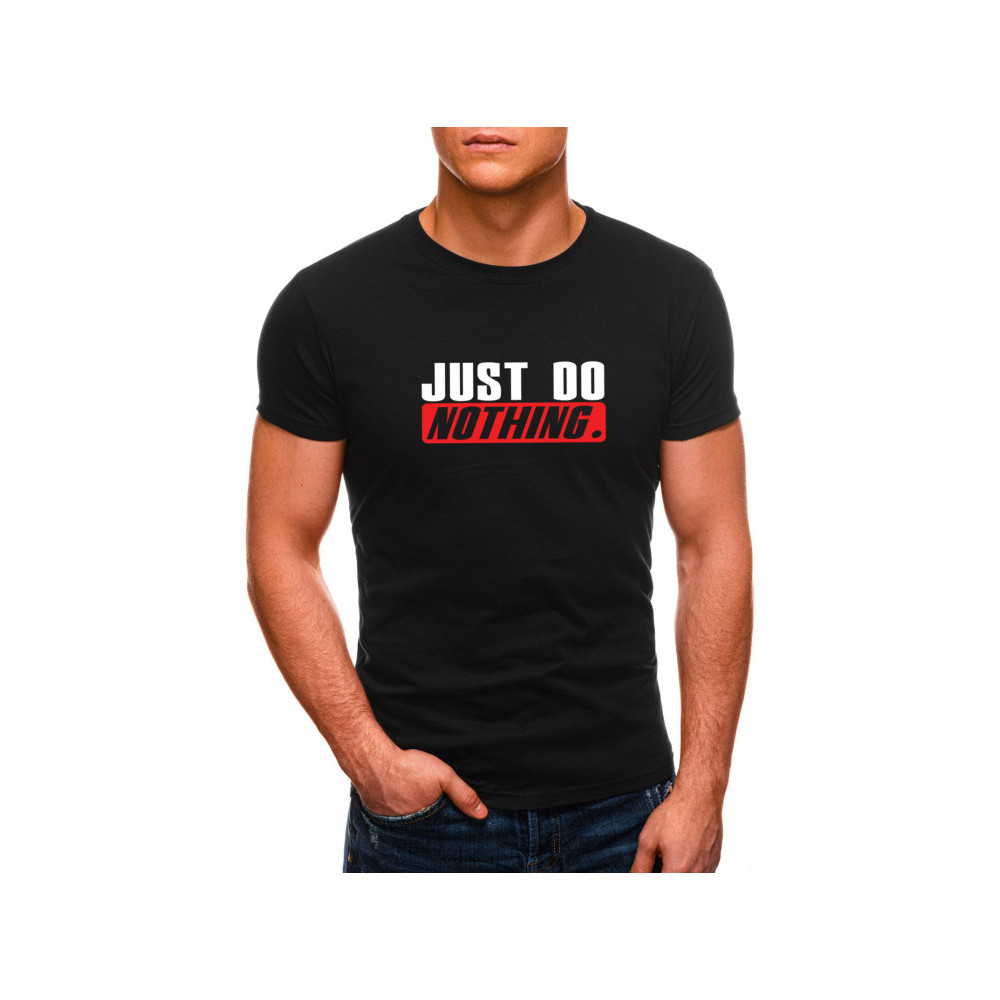 Juodi vyriški marškinėliai Just do nothing-Vyriški marškinėliai su spauda-Užrašai vyrams