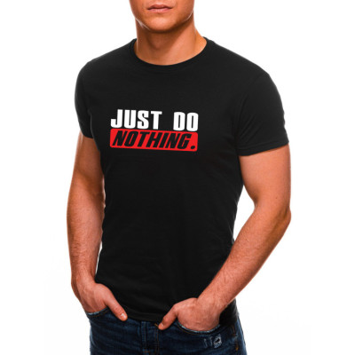 Juodi vyriški marškinėliai Just do nothing-Vyriški marškinėliai su spauda-Užrašai vyrams