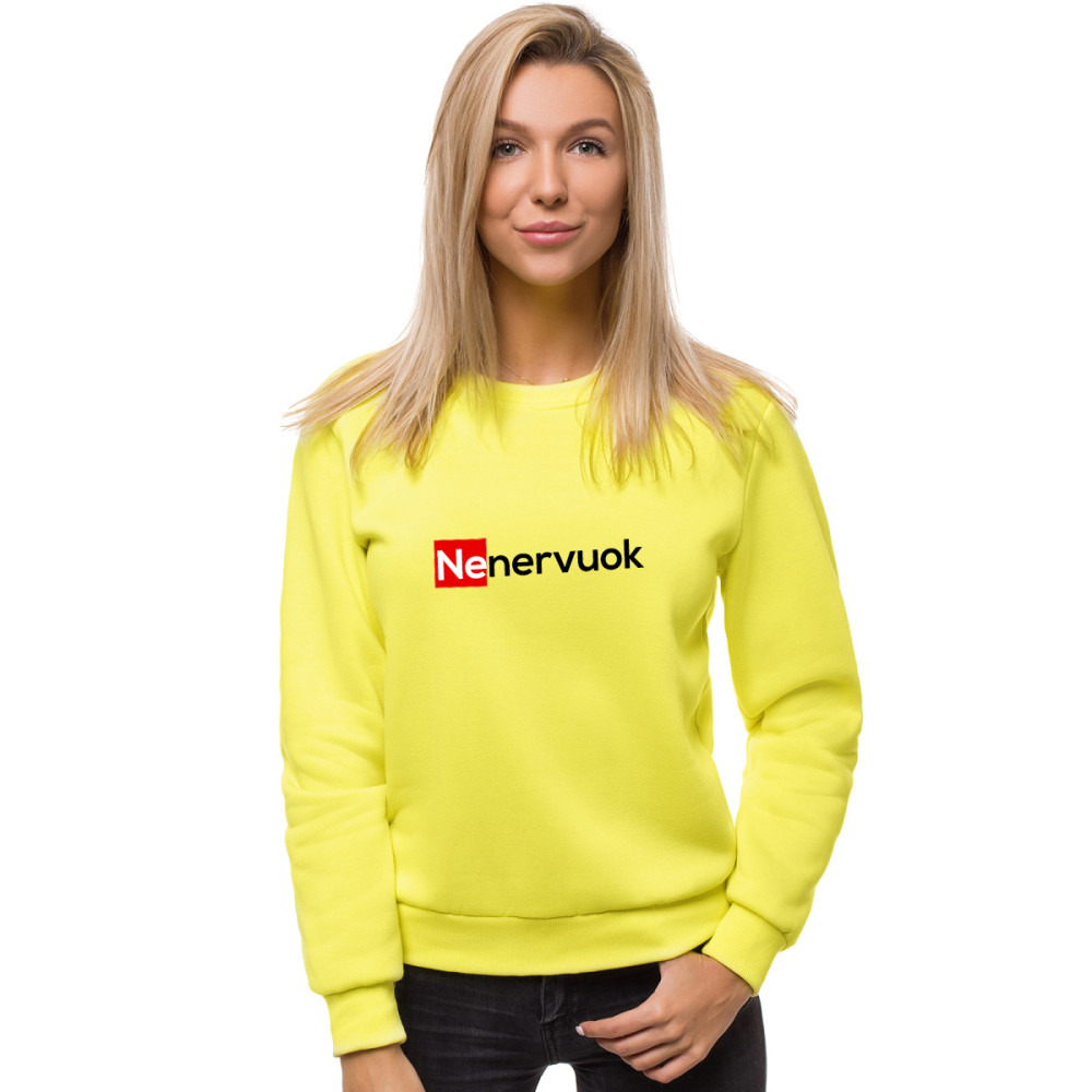 Moteriškas geltonas neoninis džemperis Nenervuok-Vyriški džemperiai su spauda-Užrašai vyrams