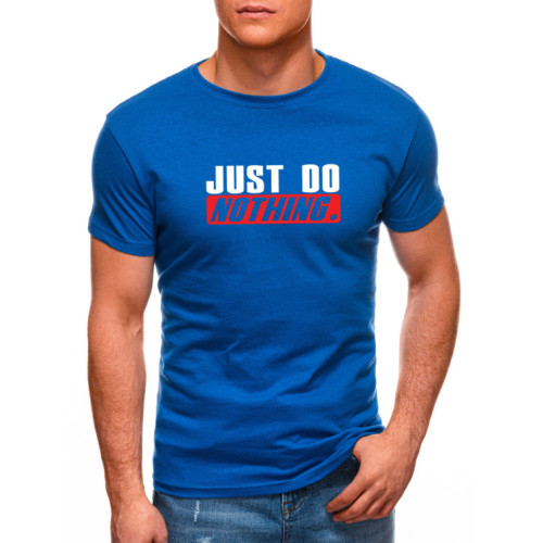 Mėlyni vyriški marškinėliai Just do nothing-Vyriški marškinėliai su spauda-Užrašai vyrams