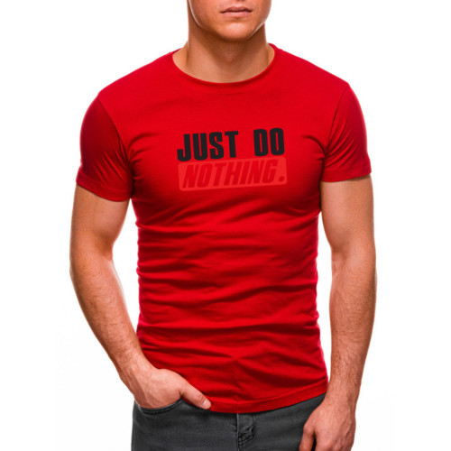 Raudoni vyriški marškinėliai Just do nothing-Vyriški marškinėliai su spauda-Užrašai vyrams