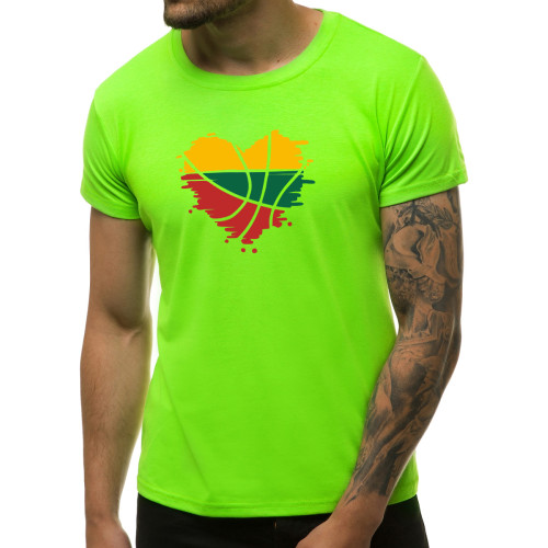 Žali neoniniai vyriški marškinėliai Širdis-Vyriški marškinėliai su spauda-Užrašai vyrams