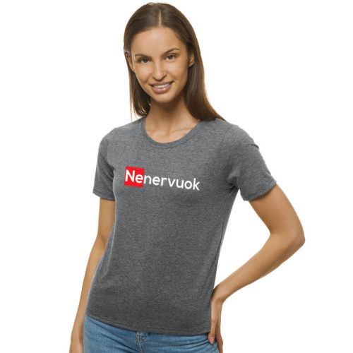 Moteriški pilkos spalvos marškinėliai Nenervuok-Marškinėliai su spauda-Užrašai moterims