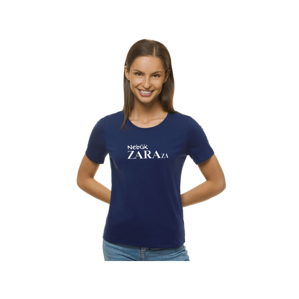 Moteriški tamsiai mėlynos spalvos marškinėliai Zaraza-Marškinėliai su spauda-Užrašai moterims